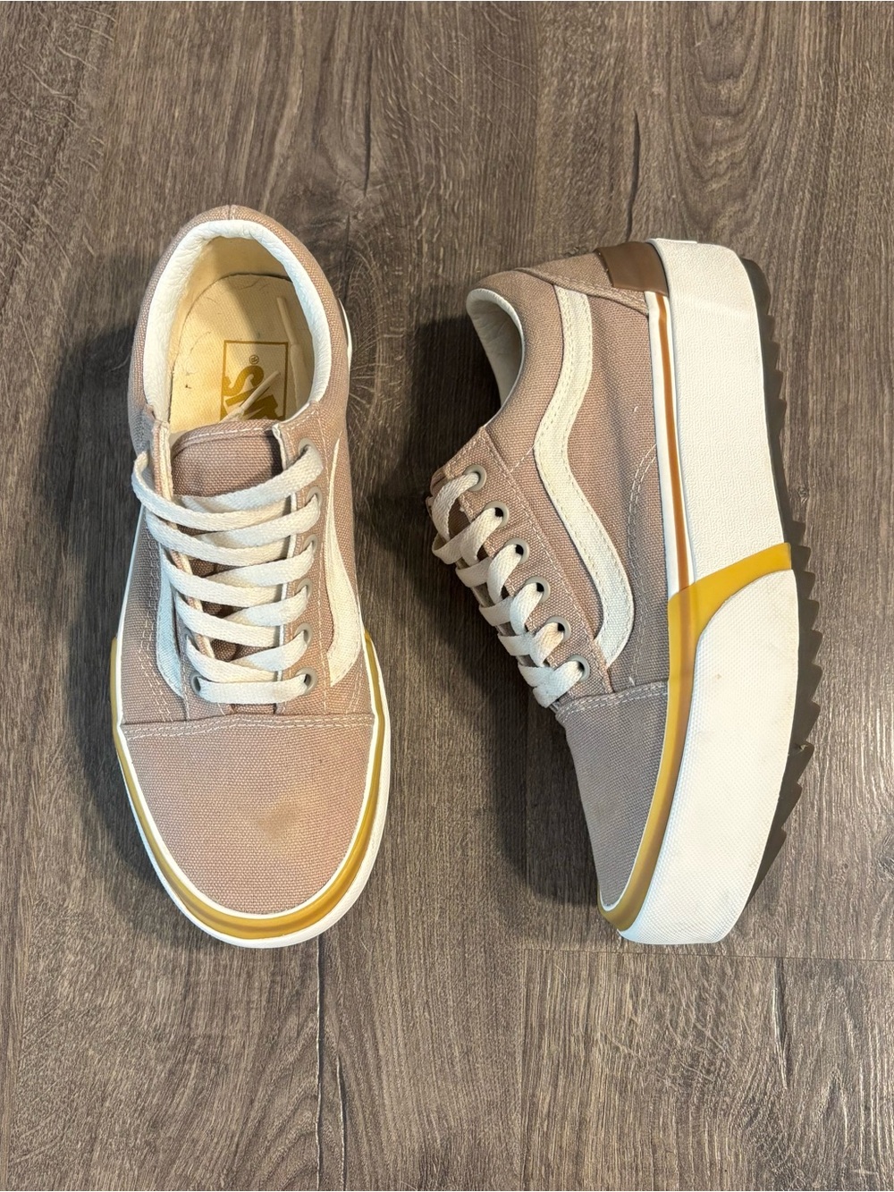 Vans Old Skool Stacked Platform Shoe Sneaker Cobblestone Gray Womens US Size 7.5